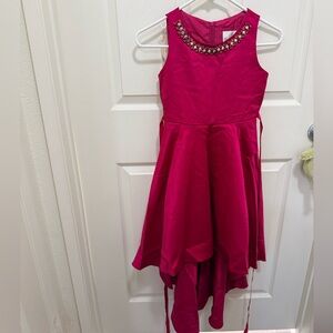 Rare Editions Fuchsia Kids  High Low Dress with Jewel Neckline